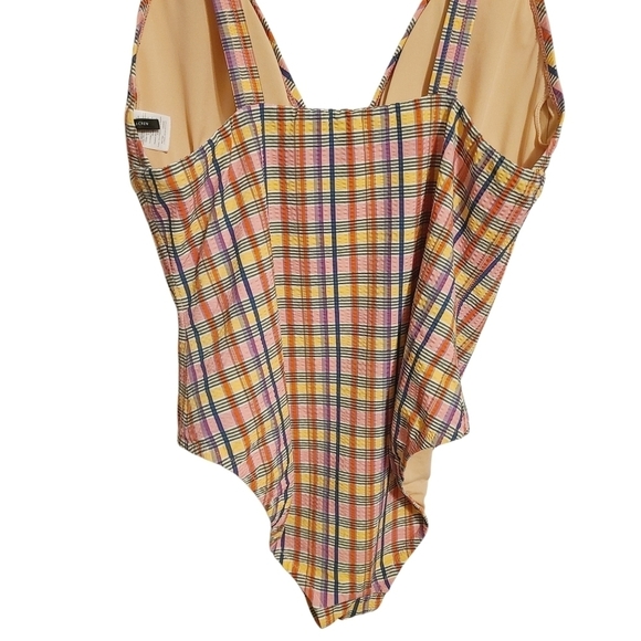 J. Crew | Pink Madras Plaid Tie-Shoulder V-Neck One-Piece Swimsuit (Size 16) - Picture 13 of 15